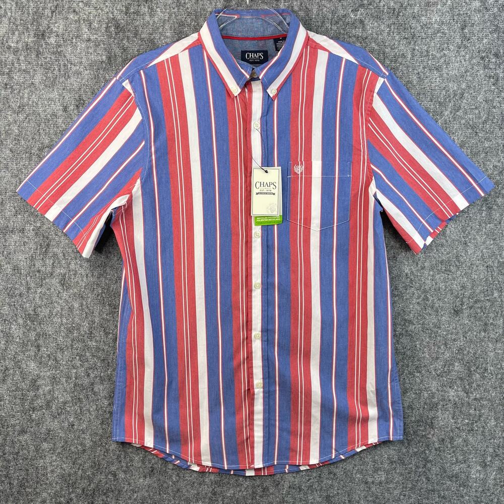 Chaps Mens Polo‎  Blue White Red Size Medium Short Sleeves